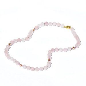 14K Gold Filled Rose Quartz Hand Knotted Long Layering Necklace